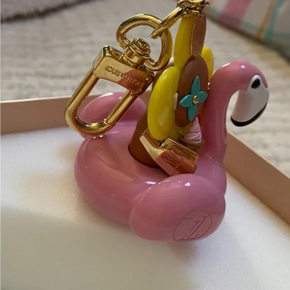 Louis Vuitton Pink Flamingo Key Holder with Gold and Blue Accents